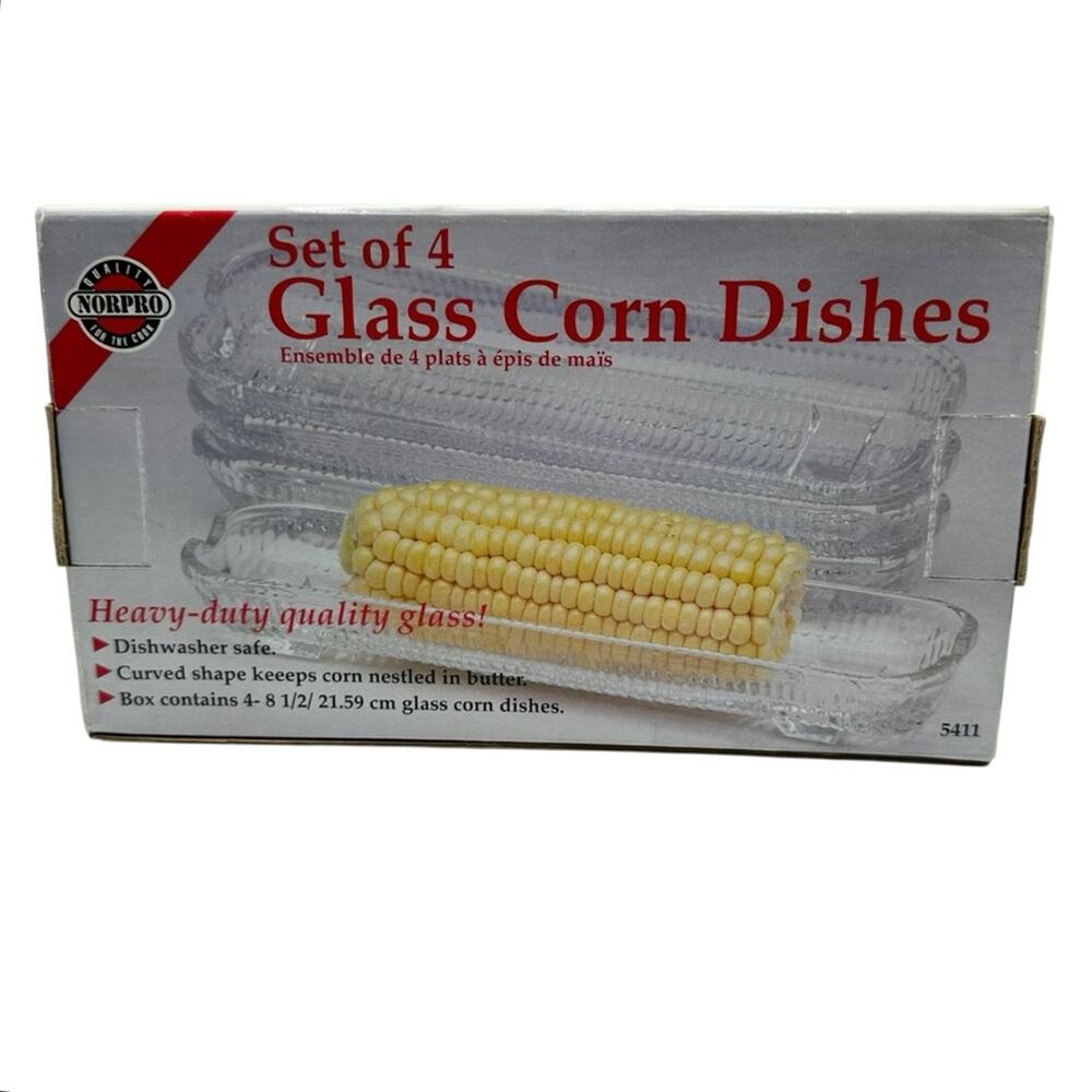 Vintage Norpro Glass Corn Dishes Set of 4 Heavy Duty Corn on the Cob